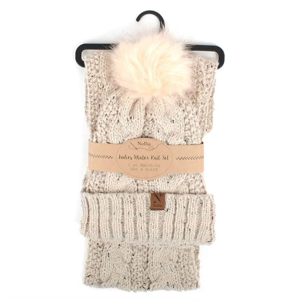 Women's Speckled Knit Hat and Infinity Scarf Set Women's Accessories Beige - DailySale