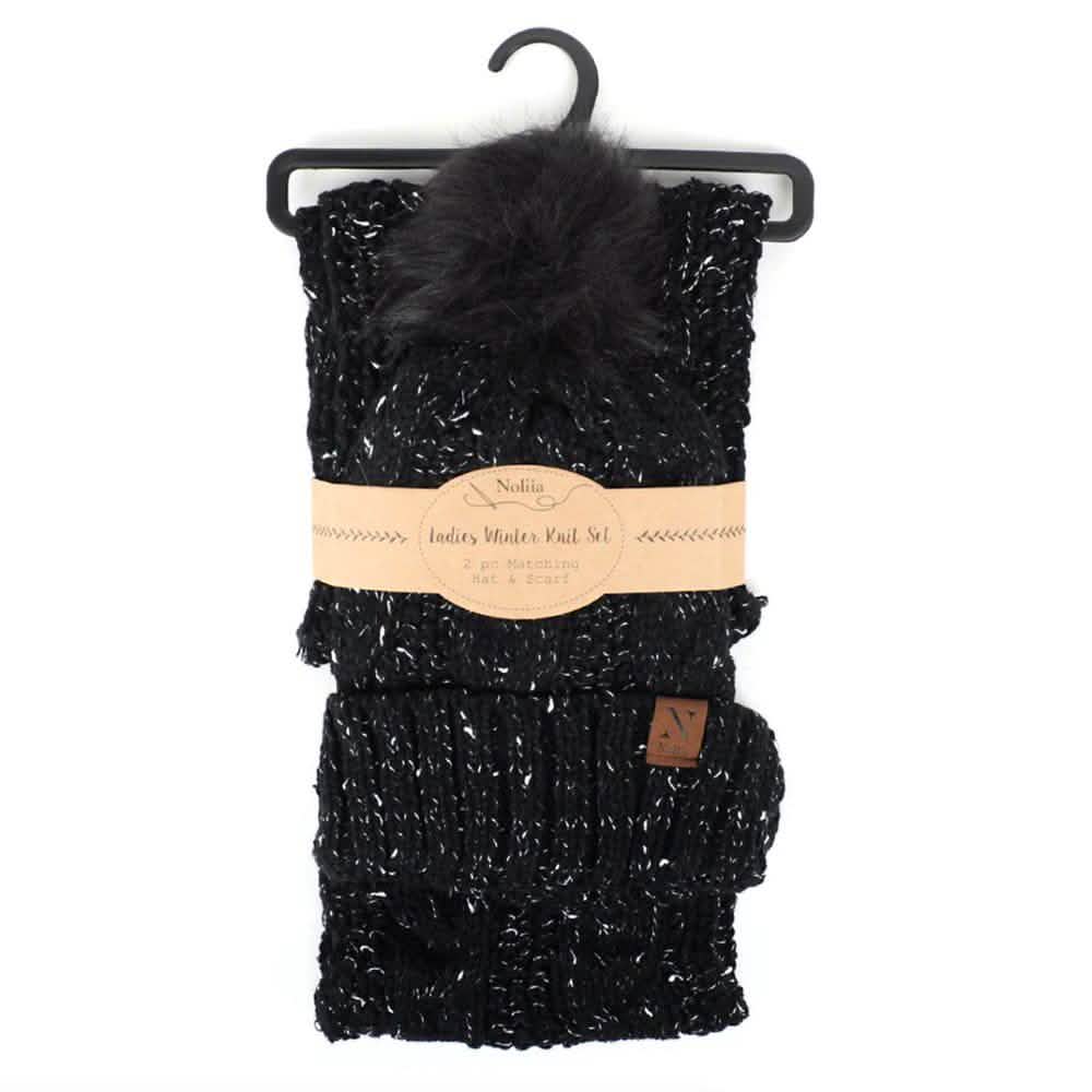 Women's Speckled Knit Hat and Infinity Scarf Set Women's Accessories Black - DailySale
