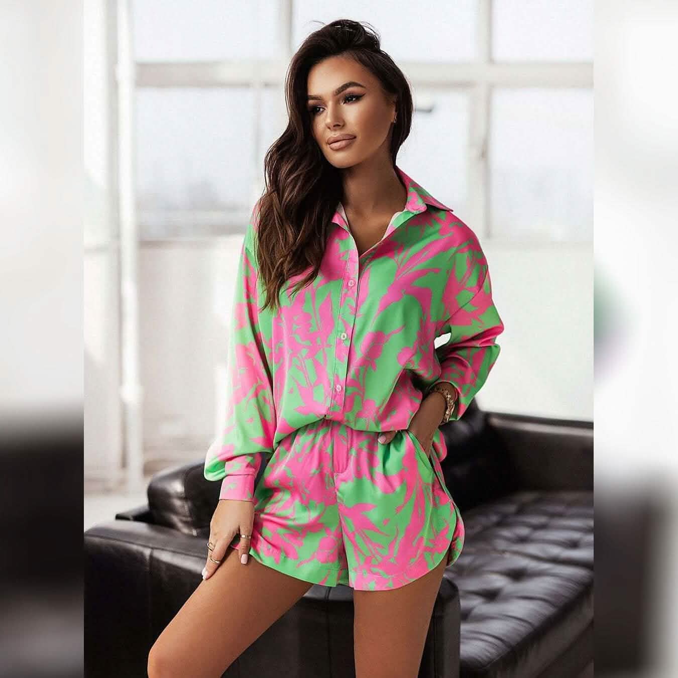 Women's Streetwear Shorts Sets Women's Loungewear Green S - DailySale