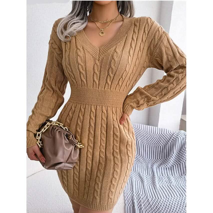 Women's Sweater Sheath Dress Women's Dresses Khaki S - DailySale