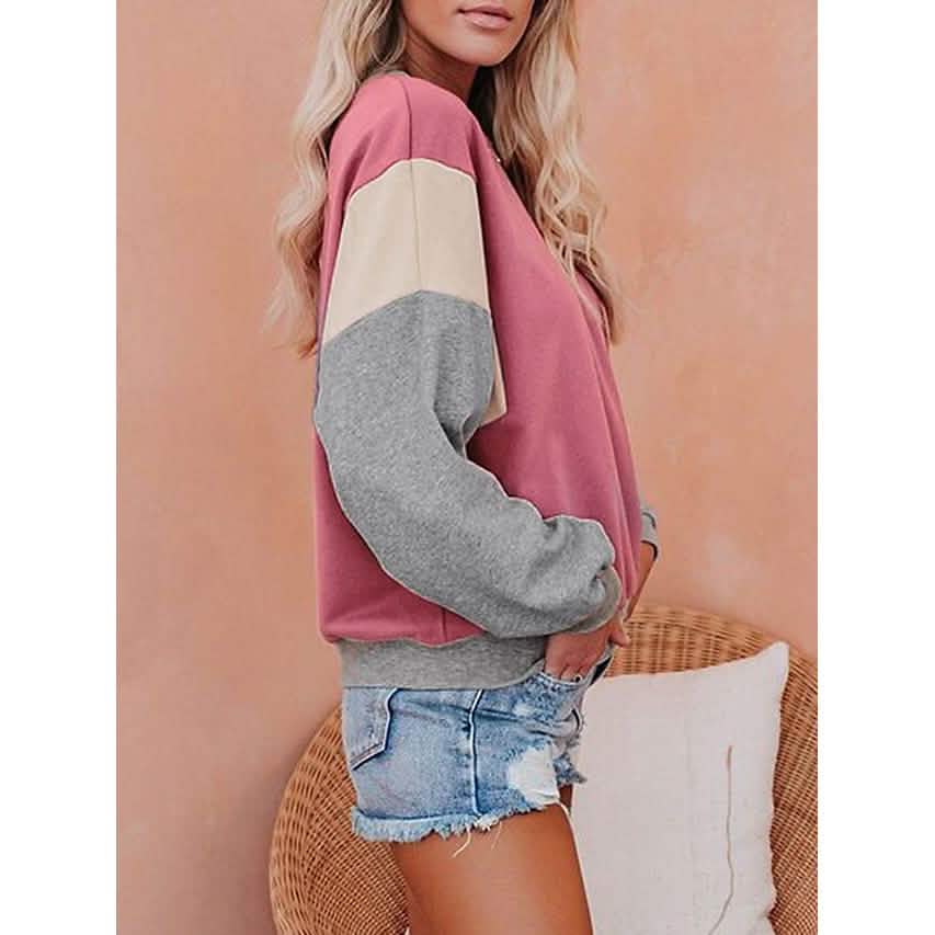 Women's Sweatshirt Pullover Color Block Patchwork Women's Tops - DailySale