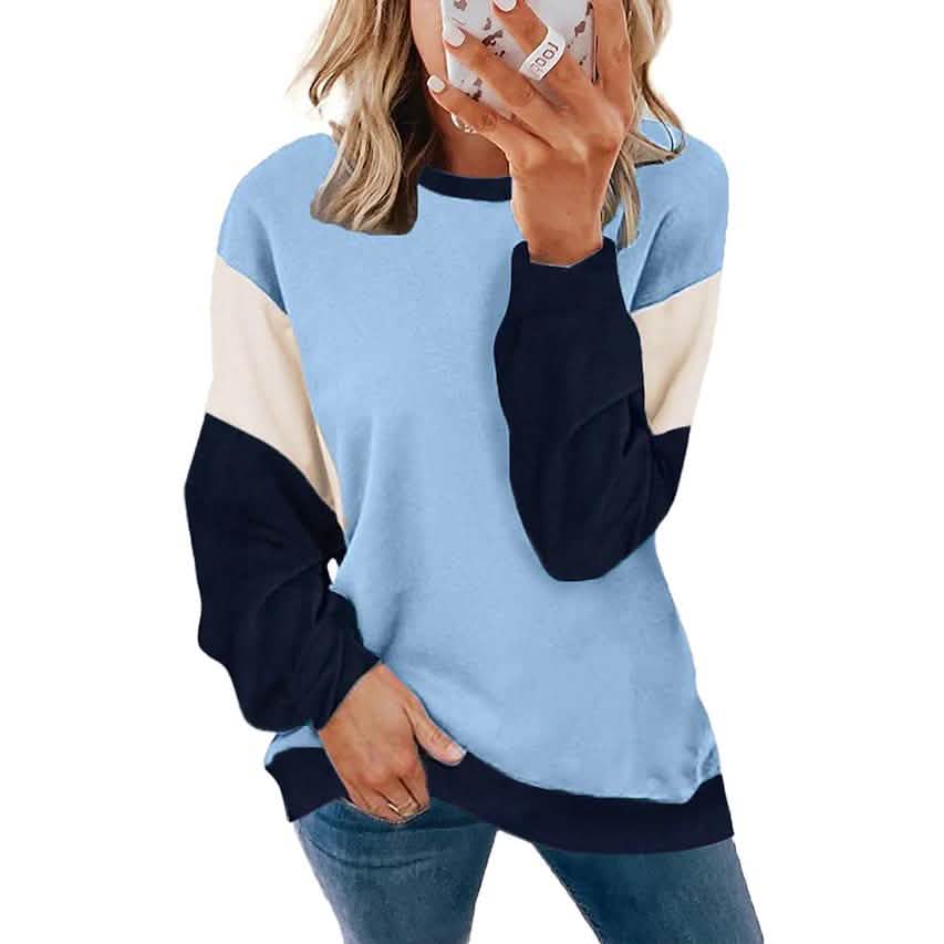 Women's Sweatshirt Pullover Color Block Patchwork Women's Tops Light Blue S - DailySale