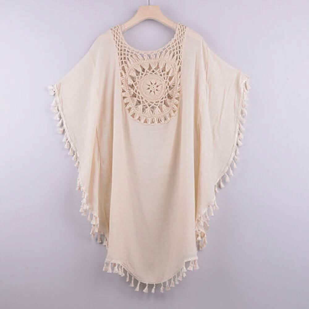 Women's Swimwear Cover Up Beach Dress Tassel Printing Hole Women's Swimwear & Lingerie Beige - DailySale