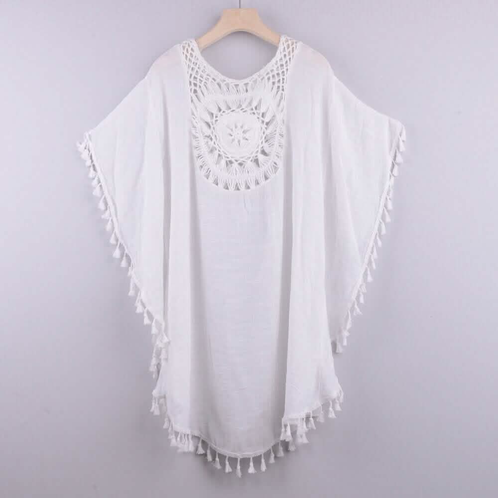 Women's Swimwear Cover Up Beach Dress Tassel Printing Hole Women's Swimwear & Lingerie White - DailySale
