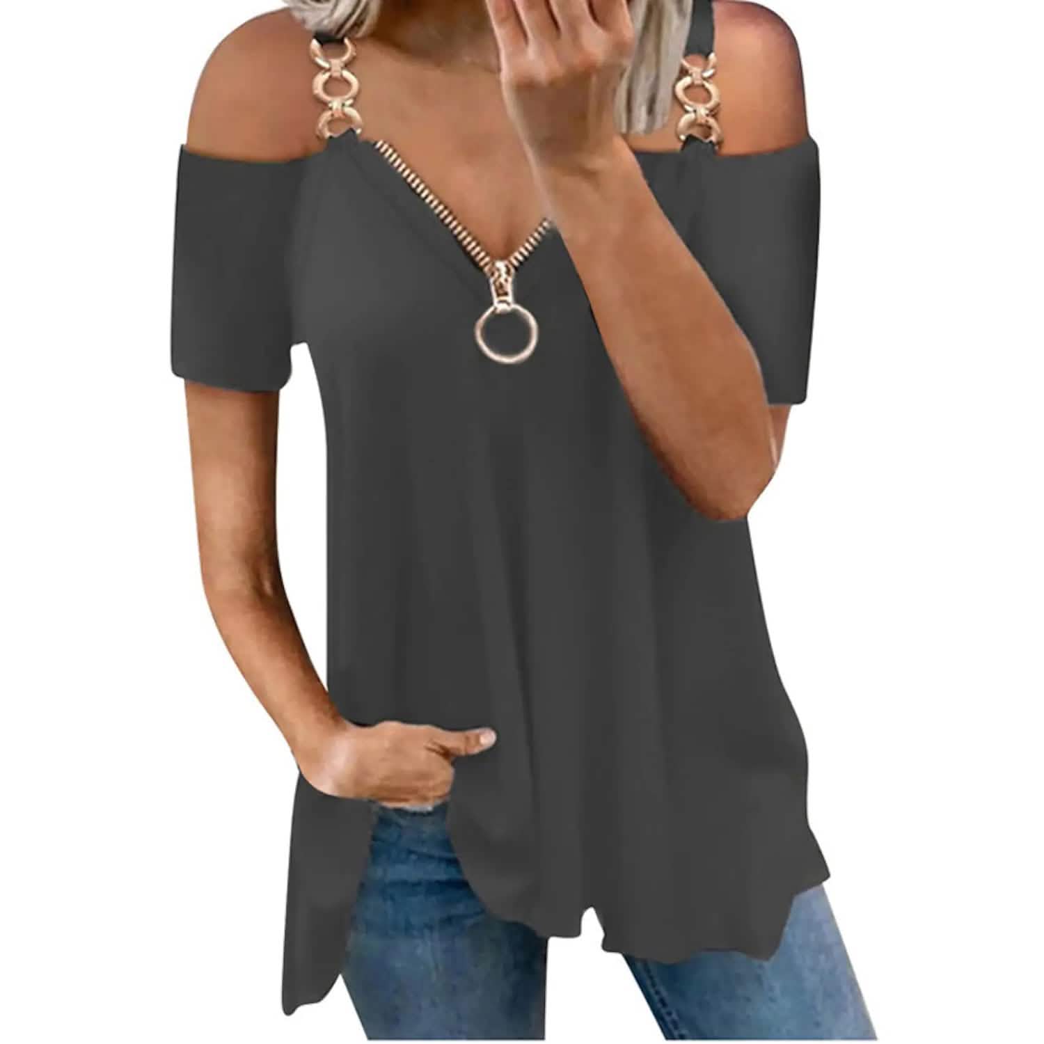 Women's Tailored Zip Crew Neck Plus Size Top Women's Tops Dark Gray S - DailySale