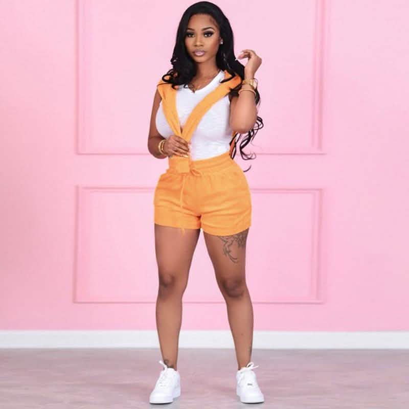 Women's Tracksuits Casual Sportswear Neon Two-Piece Short Sets Women's Clothing Orange S - DailySale