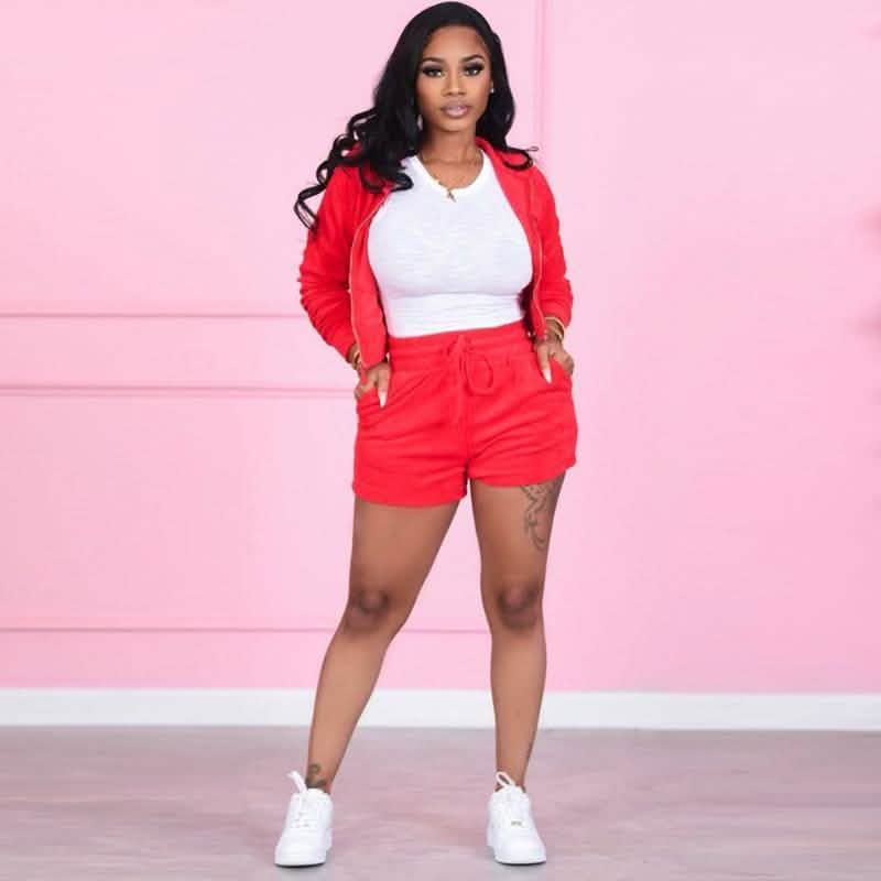 Women's Tracksuits Casual Sportswear Neon Two-Piece Short Sets Women's Clothing Red S - DailySale