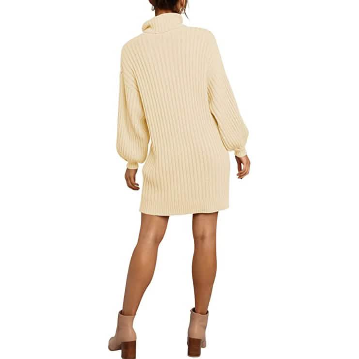Women's Turtleneck Long Lantern Sleeve Casual Loose Oversized Sweater Dress Women's Dresses - DailySale