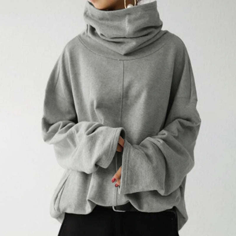 Women's Turtleneck Wide Sleeves Solid Loose Pullover Sweatshirt Women's Outerwear - DailySale