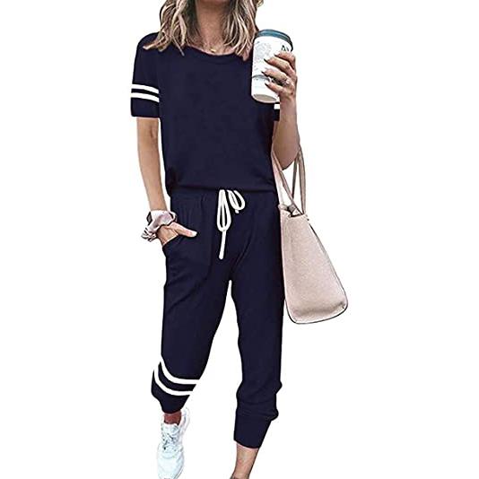 Women’s Two Piece Outfits Casual Tracksuits Short Sleeve Sweatsuits with Pockets