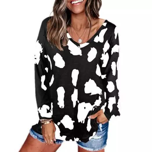 Women's V-Neck Leopard Print Inspired Top Women's Clothing Black S - DailySale