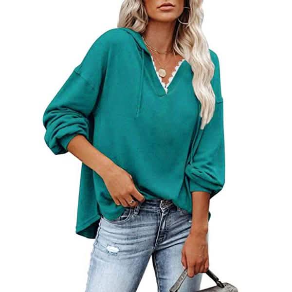 Women's V-neck Pullover Hoodie Sweater Women's Tops Lake Blue S - DailySale