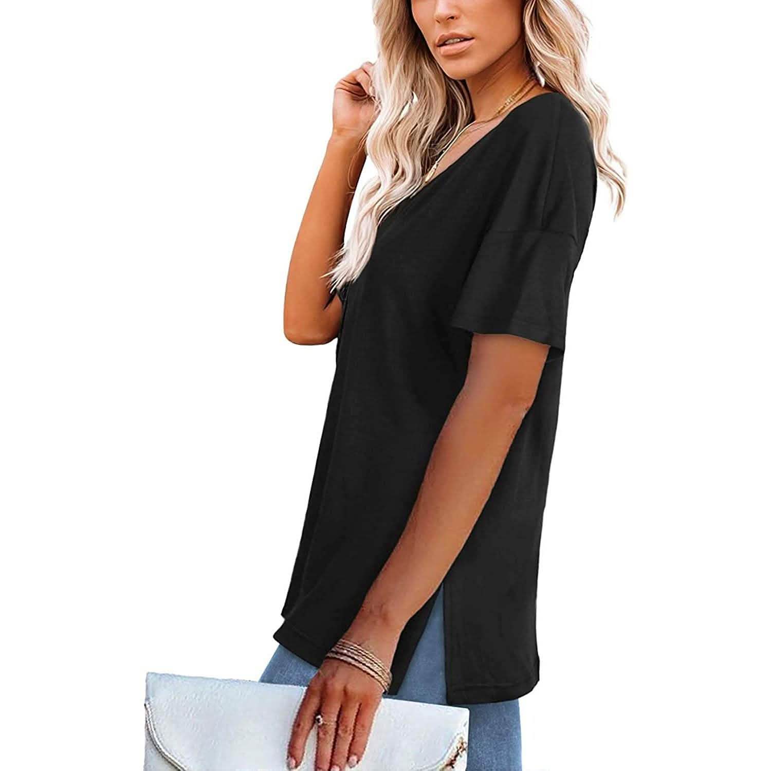 Women's V Neck T Shirts Basic Short Sleeve Tees Tops Women's Clothing - DailySale