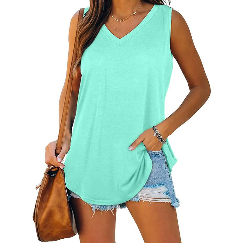 Women's V Neck Tank Top Women's Tops Aqua S - DailySale