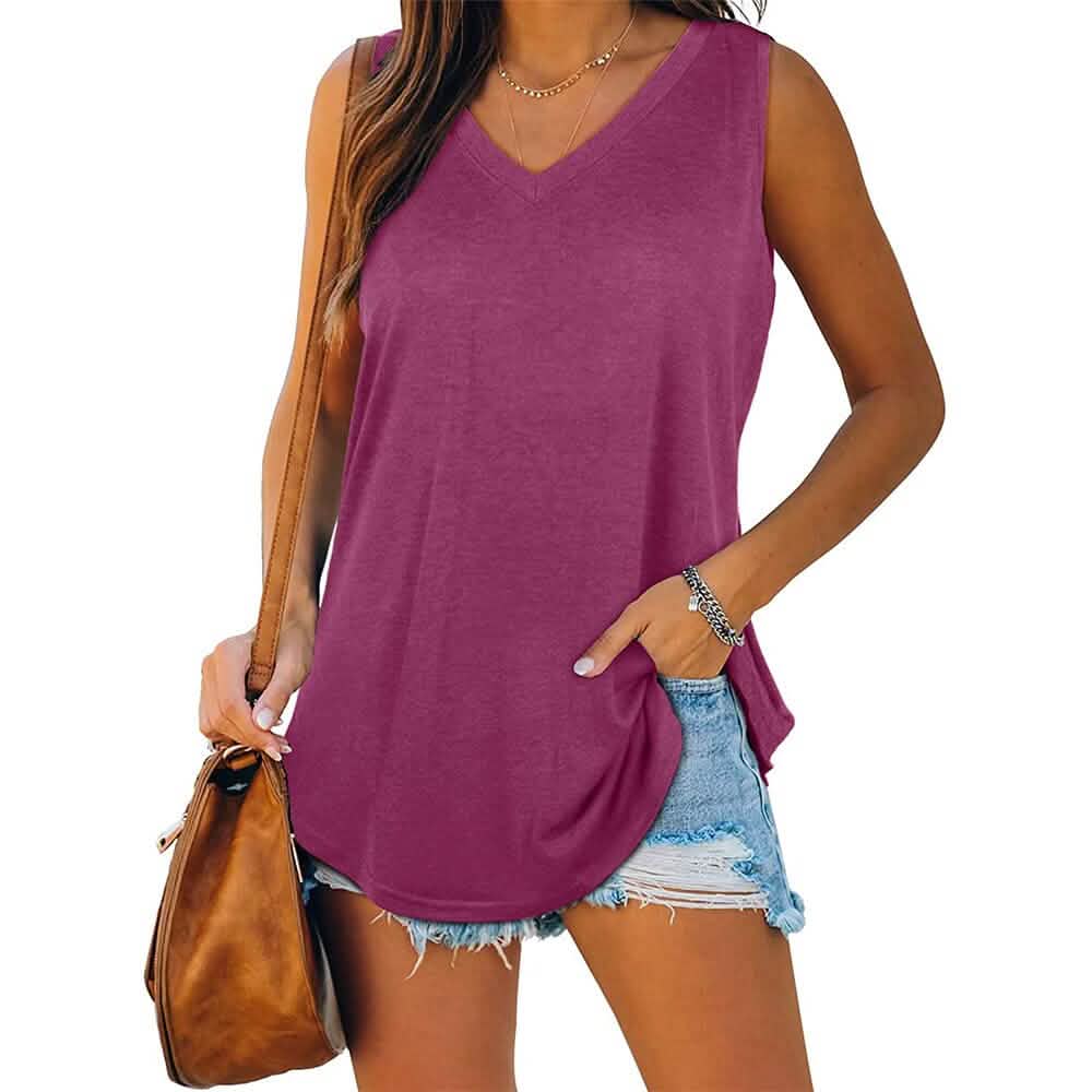Women's V Neck Tank Top Women's Tops Purple S - DailySale