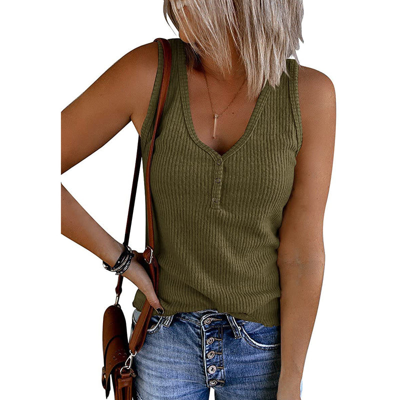 Womens V Neck Tank Tops Summer Ribbed Sleeveless Women's Tops Army Green S - DailySale