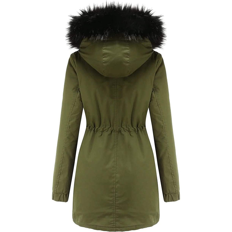 Women's Winter Coat Warm Thick Black Fleece Lined Wide Furry Hood Parka Women's Outerwear - DailySale
