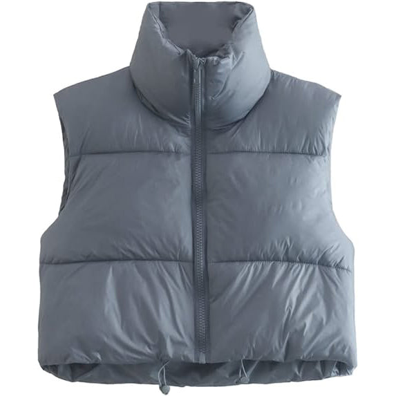 Women's Winter Crop Vest Lightweight Sleeveless Warm Outerwear Puffer Vest Padded Gilet Women's Outerwear Gray S - DailySale
