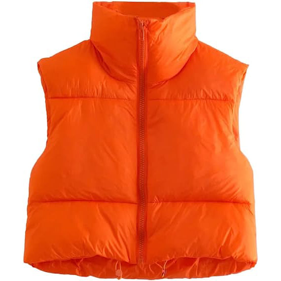 Women's Winter Crop Vest Lightweight Sleeveless Warm Outerwear Puffer Vest Padded Gilet Women's Outerwear Orange S - DailySale
