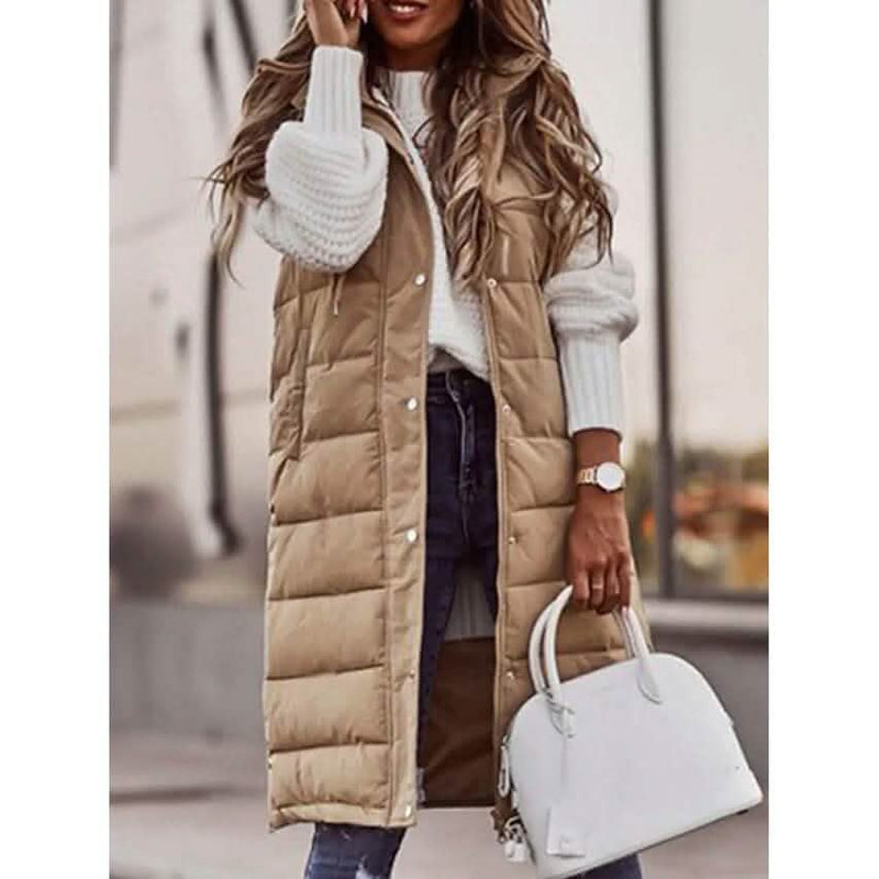 Women's Winter Jacket Vest Long Coat Regular Fit Women's Outerwear Khaki S - DailySale