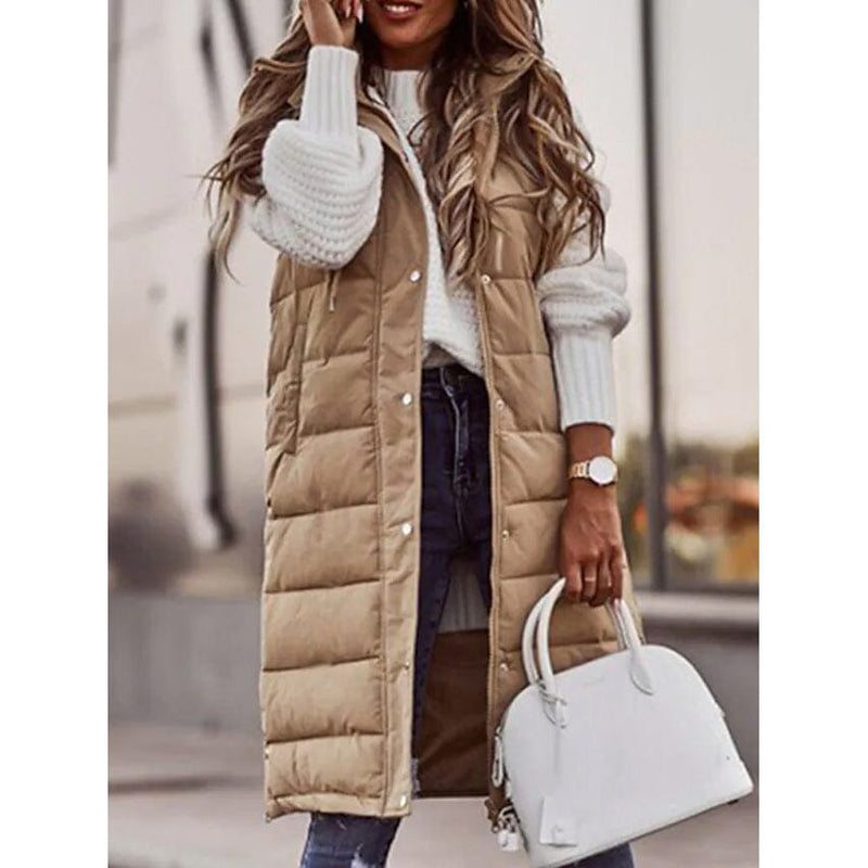 Women's Winter Jacket Vest Long Coat Regular Fit Women's Outerwear Khaki S - DailySale