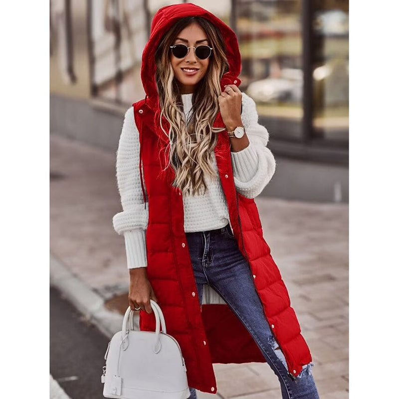 Women's Winter Jacket Vest Long Coat Regular Fit Women's Outerwear Red S - DailySale