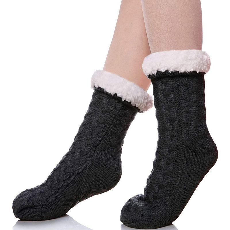 Women's Winter Super Soft Warm Cozy Fuzzy Fleece-Lined with Grippers Slipper Socks Women's Shoes & Accessories Black - DailySale