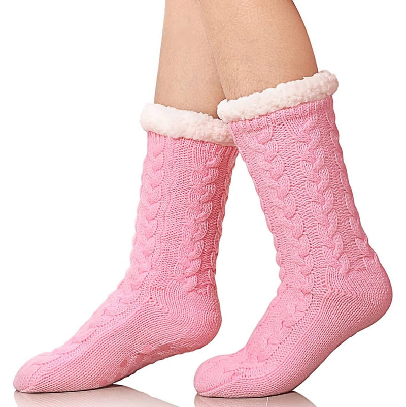 Women's Winter Super Soft Warm Cozy Fuzzy Fleece-Lined with Grippers Slipper Socks Women's Shoes & Accessories Pink - DailySale