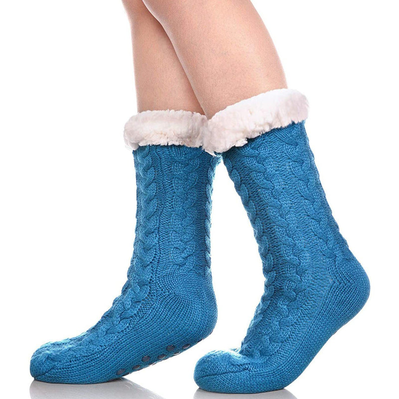 Women's Winter Super Soft Warm Cozy Fuzzy Fleece-Lined with Grippers Slipper Socks Women's Shoes & Accessories Turquoise - DailySale