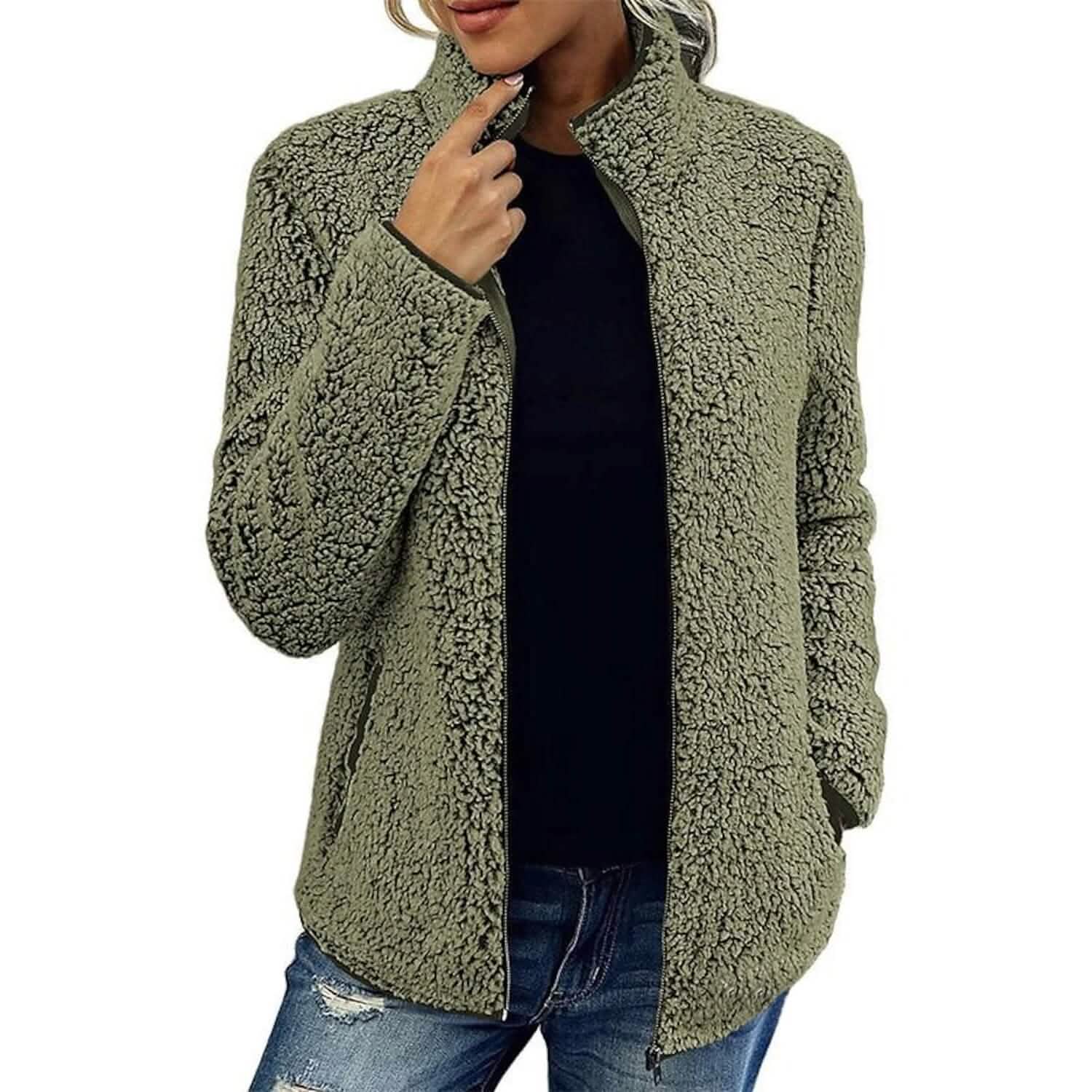 Women's Zip Up Jacket Long Sleeve Women's Outerwear Green S - DailySale