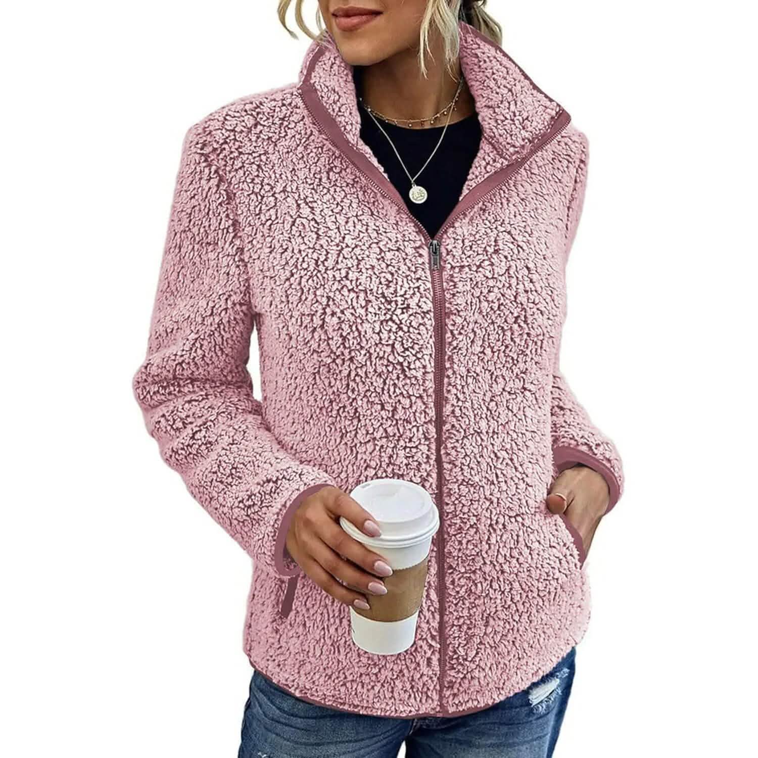 Women's Zip Up Jacket Long Sleeve Women's Outerwear Pink S - DailySale