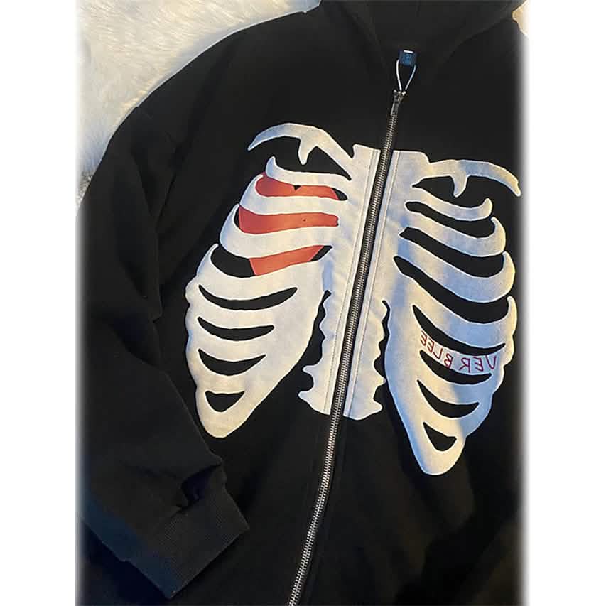 Women's Zip Up Skeleton Letter Hoodie Sweatshirt Women's Outerwear - DailySale