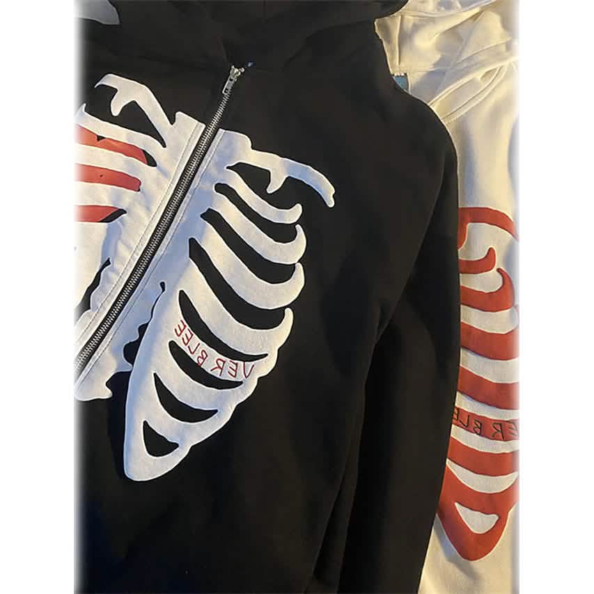 Women's Zip Up Skeleton Letter Hoodie Sweatshirt Women's Outerwear - DailySale