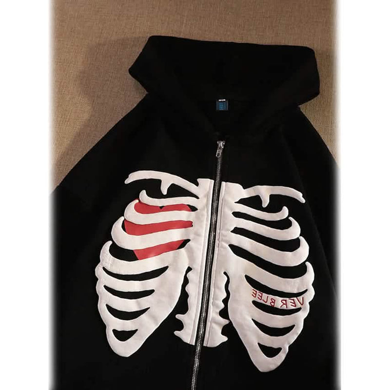Women's Zip Up Skeleton Letter Hoodie Sweatshirt Women's Outerwear - DailySale