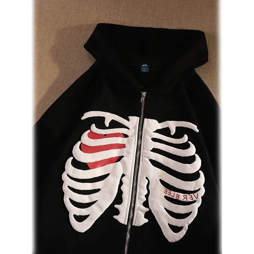 Women's Zip Up Skeleton Letter Hoodie Sweatshirt Women's Outerwear - DailySale