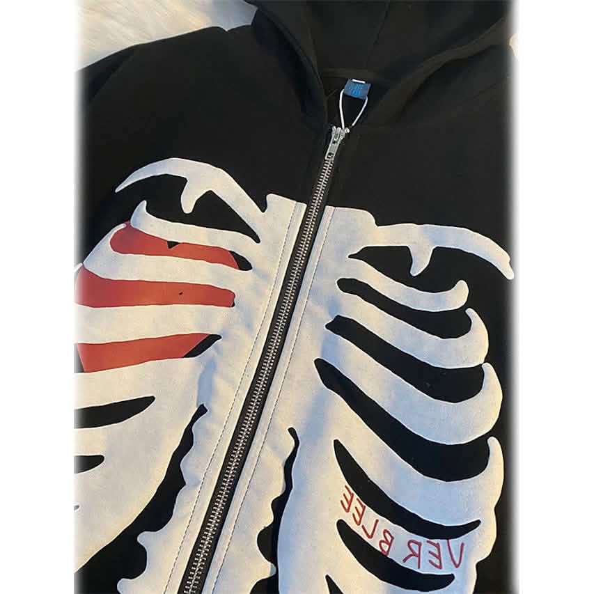 Women's Zip Up Skeleton Letter Hoodie Sweatshirt Women's Outerwear - DailySale