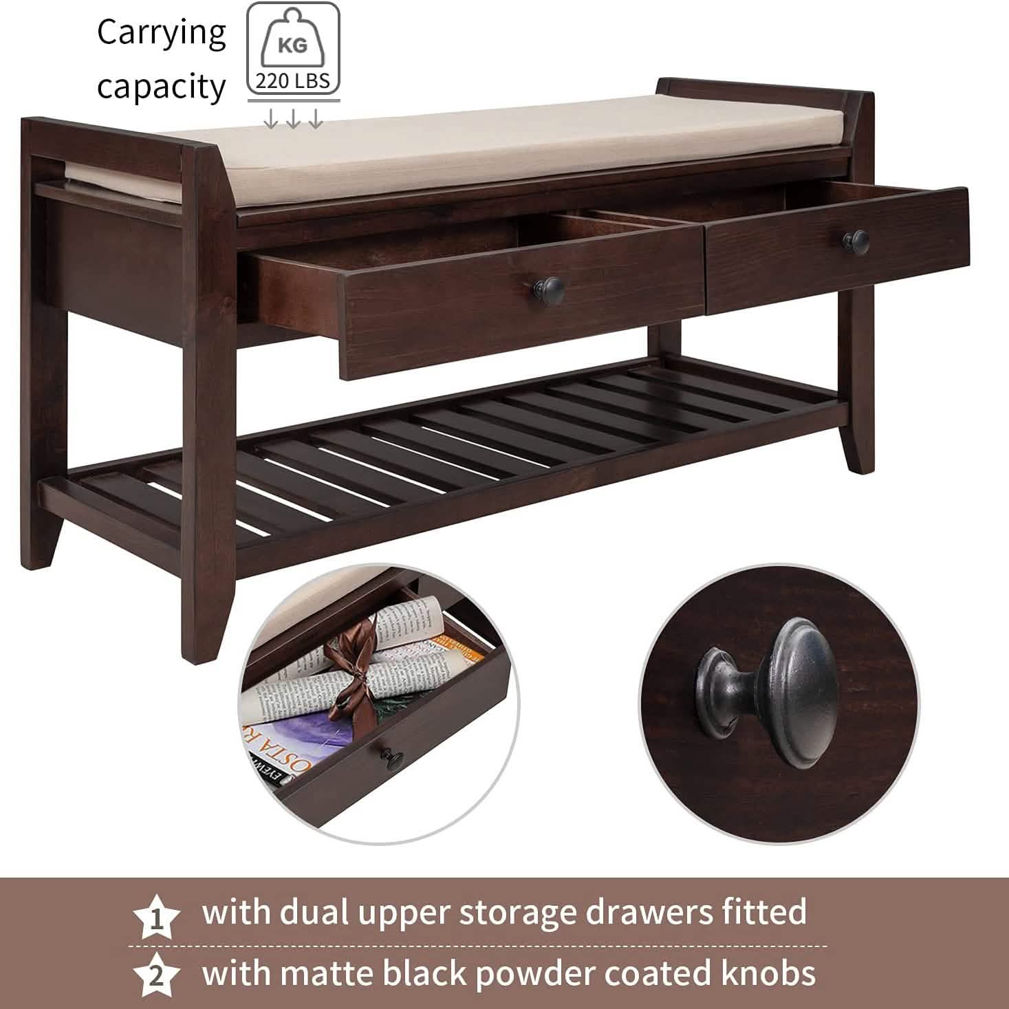 Wood Storage Bench with 2 Drawer Shoe Rack Furniture & Decor - DailySale