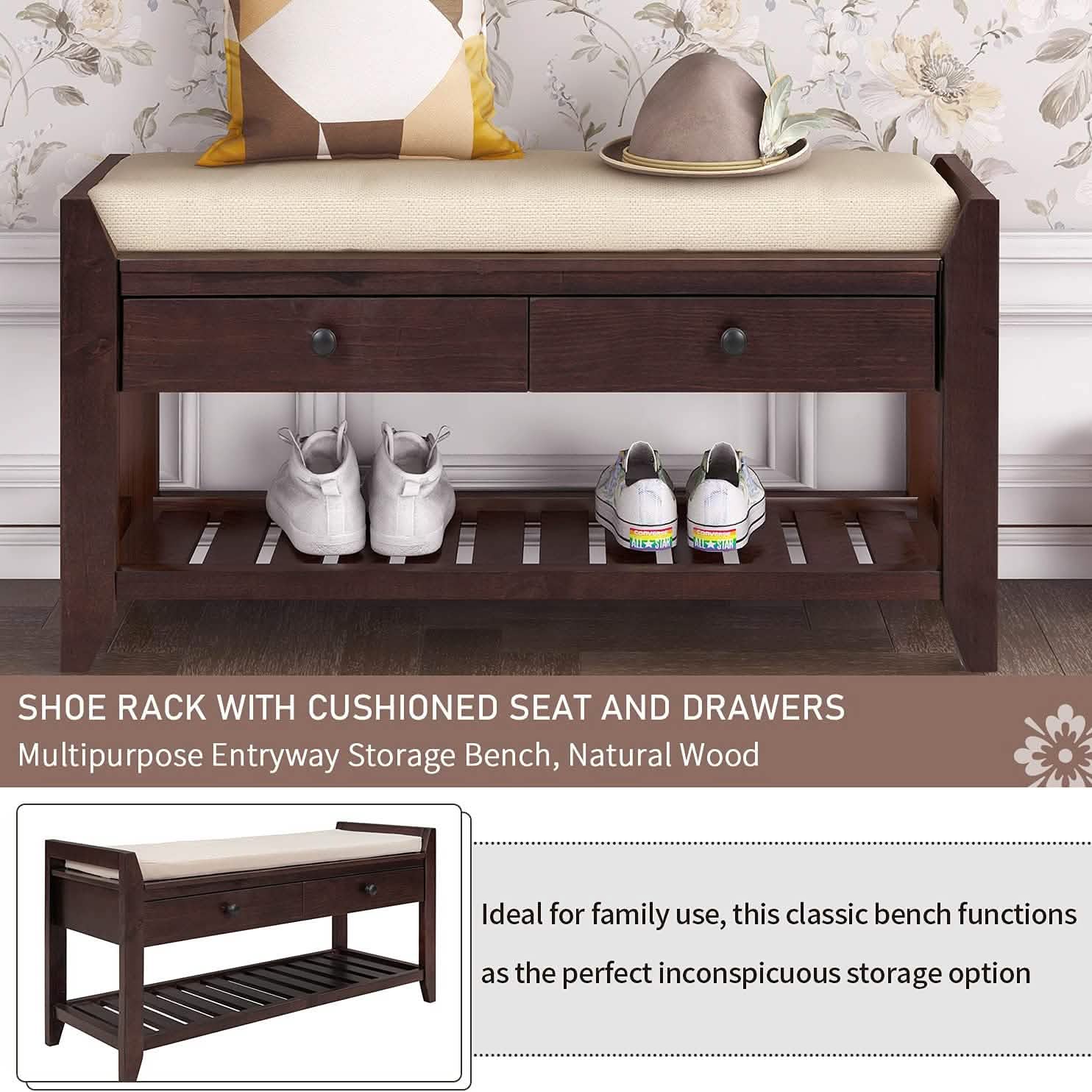 Wood Storage Bench with 2 Drawer Shoe Rack Furniture & Decor - DailySale