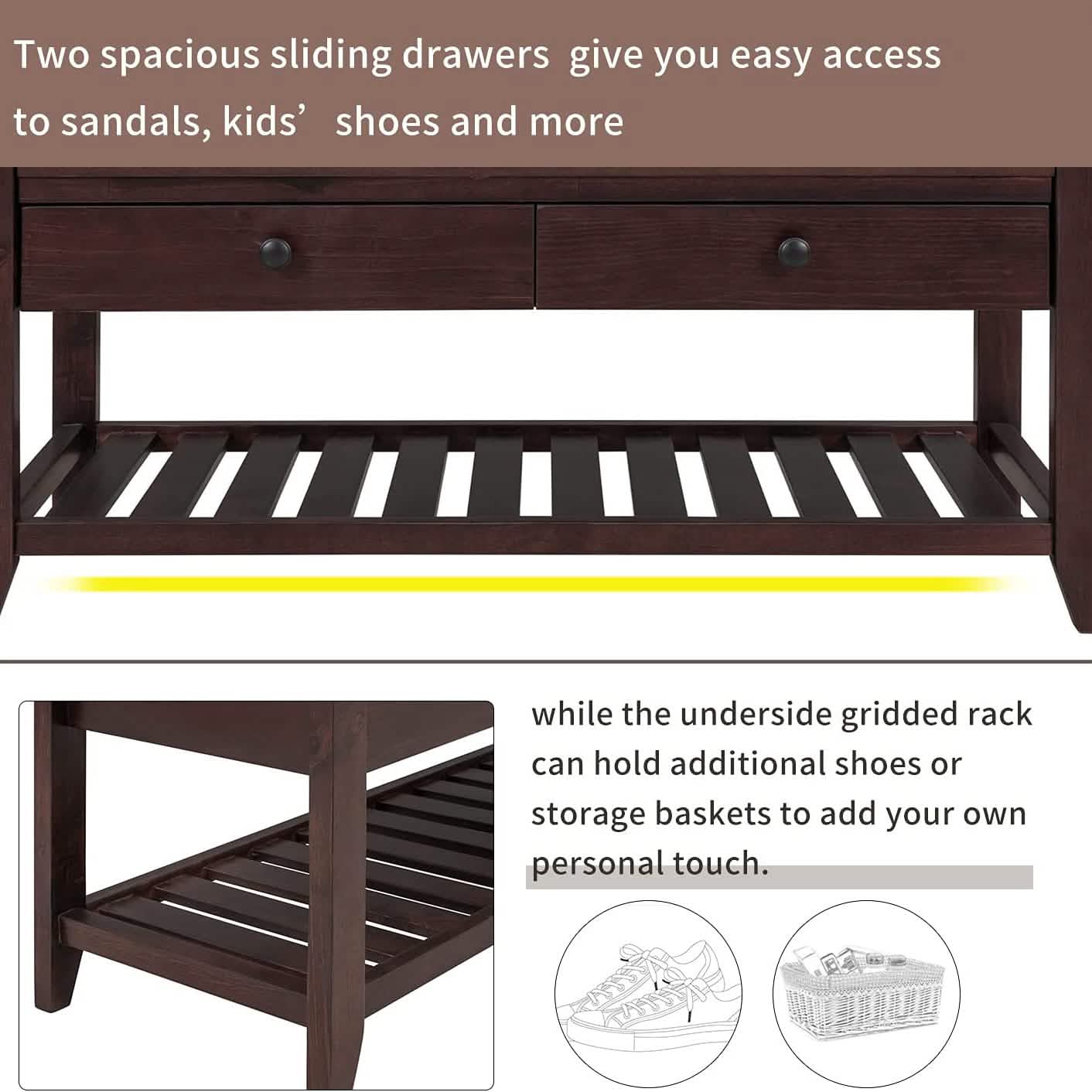 Wood Storage Bench with 2 Drawer Shoe Rack Furniture & Decor - DailySale