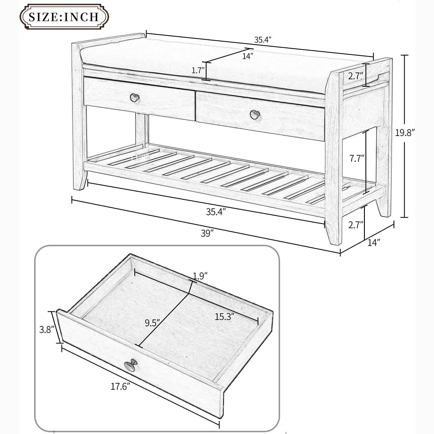 Wood Storage Bench with 2 Drawer Shoe Rack Furniture & Decor - DailySale