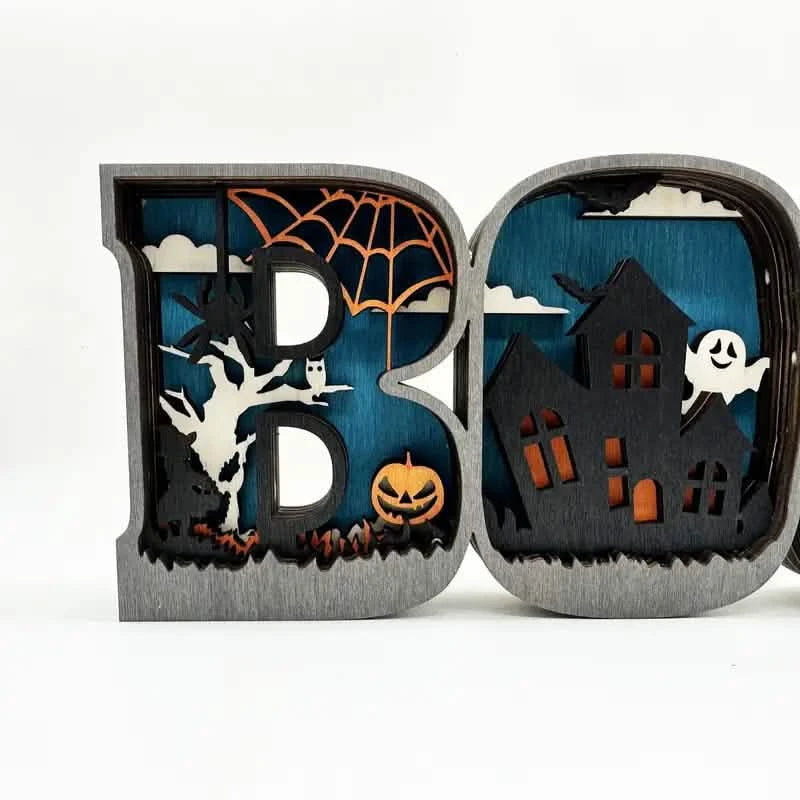 Wooden 3D Halloween Letter Shaped LED Light Holiday Decor & Apparel - DailySale