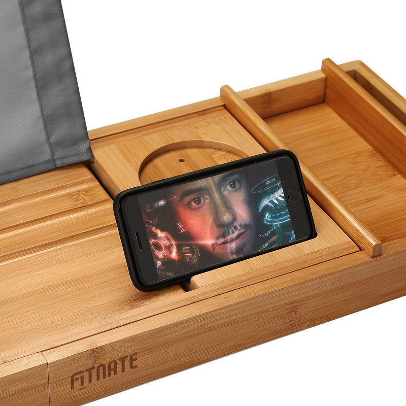 Wooden Bathtub Tray with Wine Glass Slot Phone Tray Book Holder Bath - DailySale