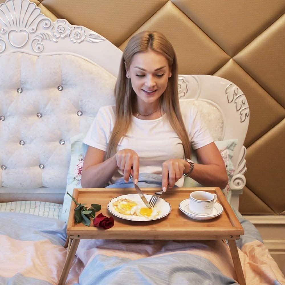 Wooden Bed Tray with Folding Legs Computer Accessories - DailySale