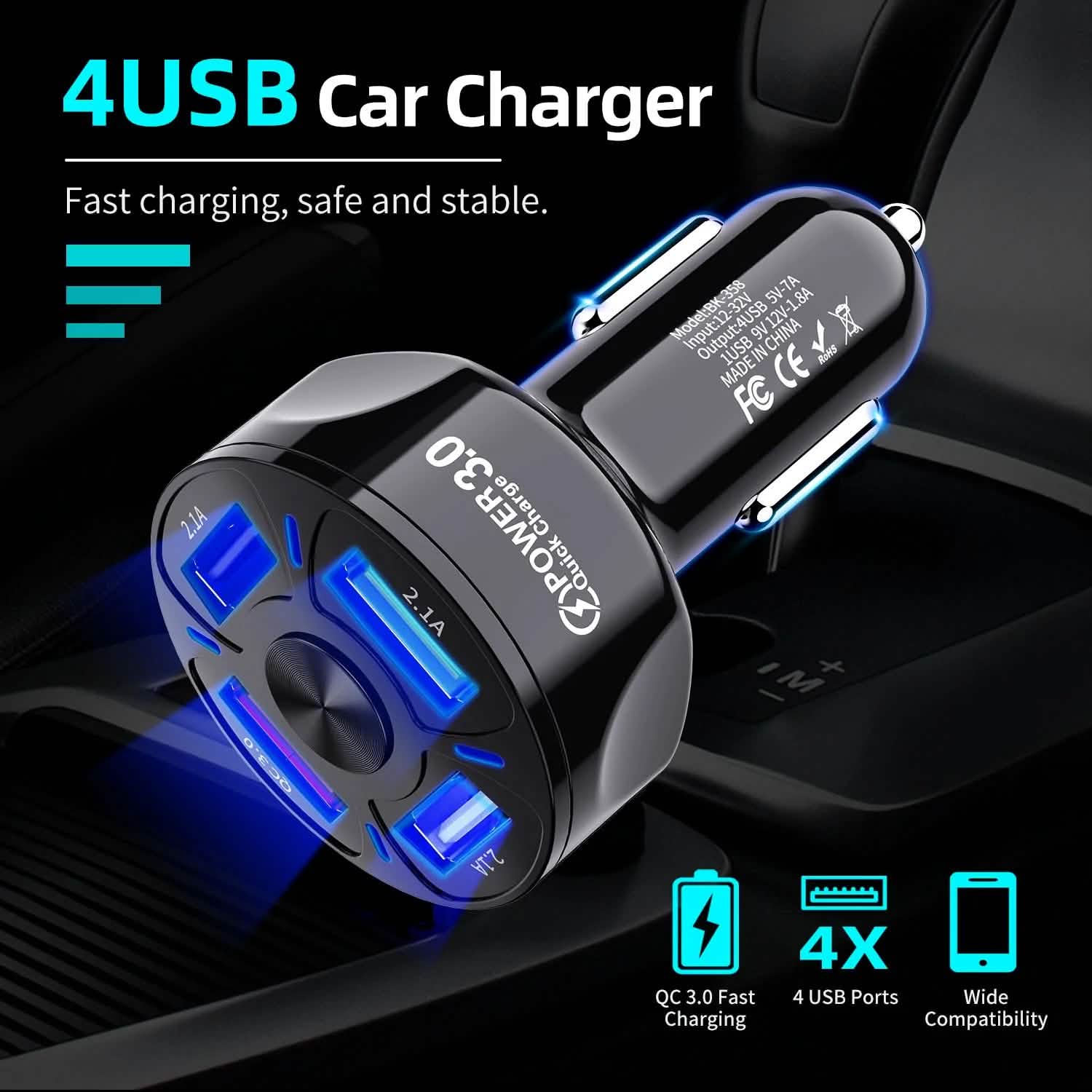 XIA LED 4 Port Rapid Car Charger Automotive - DailySale