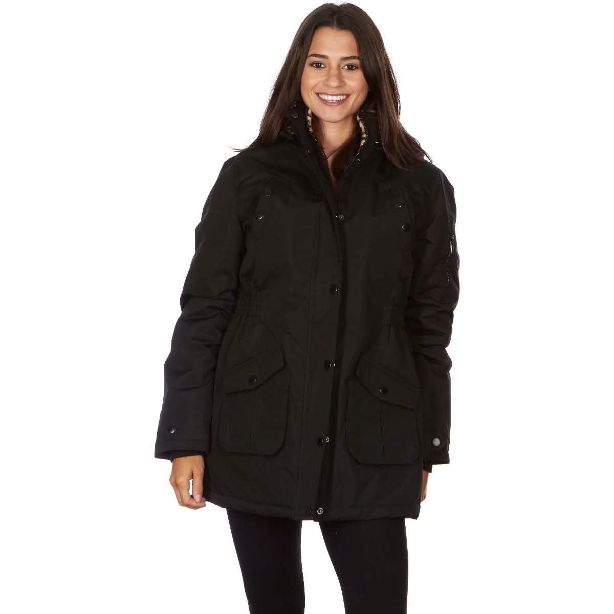 Yoki Women's Long Heavy Weight Coat with Leopard Sherpa Lining and Hood Women's Apparel S Black - DailySale