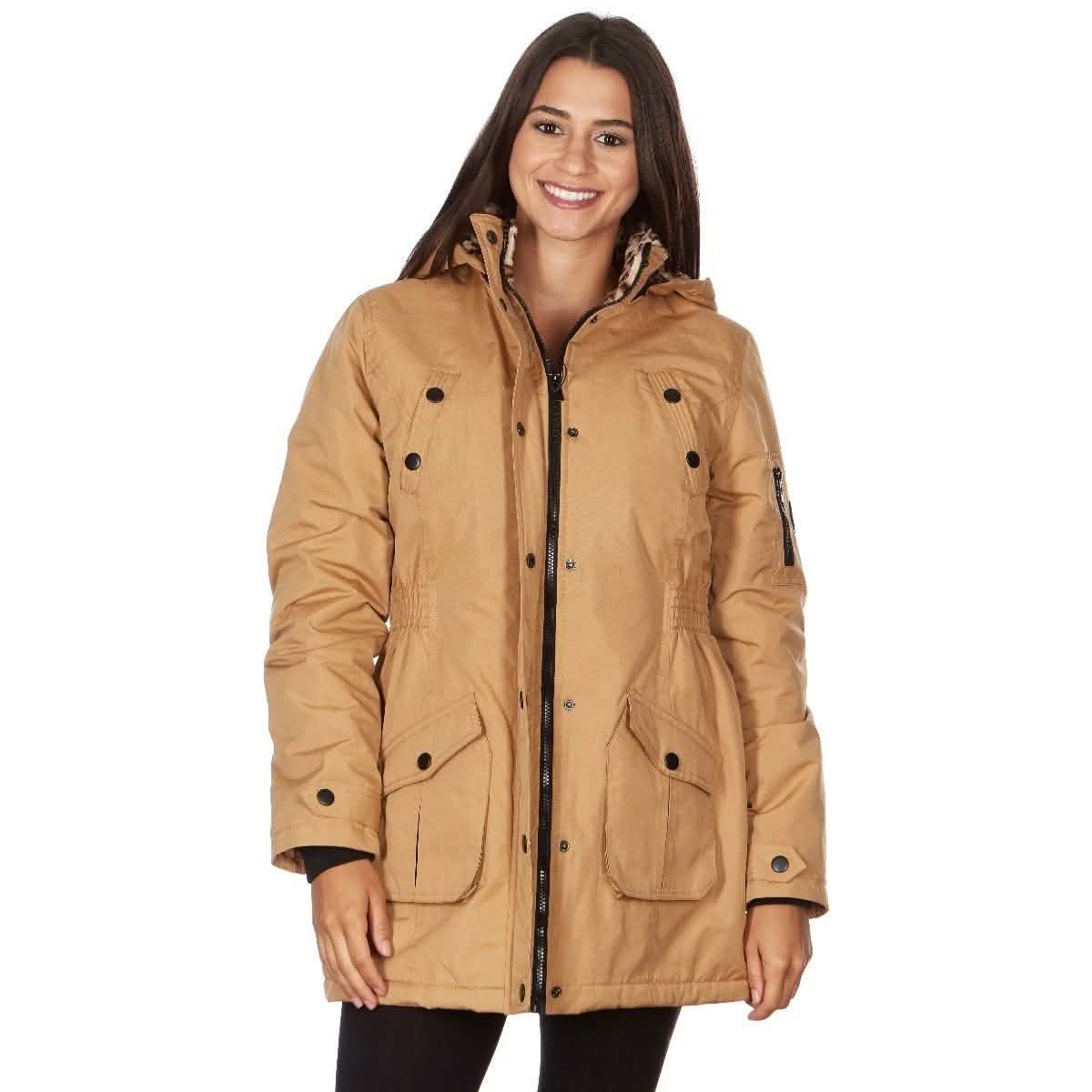 Yoki Women's Long Heavy Weight Coat with Leopard Sherpa Lining and Hood Women's Apparel S Camel - DailySale