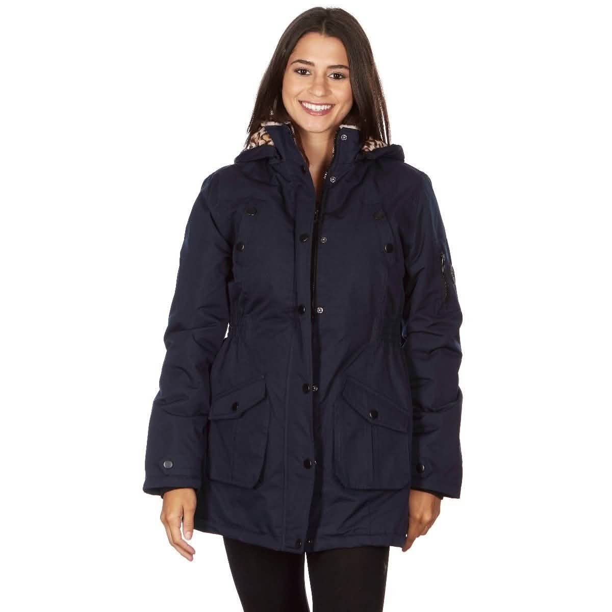 Yoki Women's Long Heavy Weight Coat with Leopard Sherpa Lining and Hood Women's Apparel S Navy - DailySale
