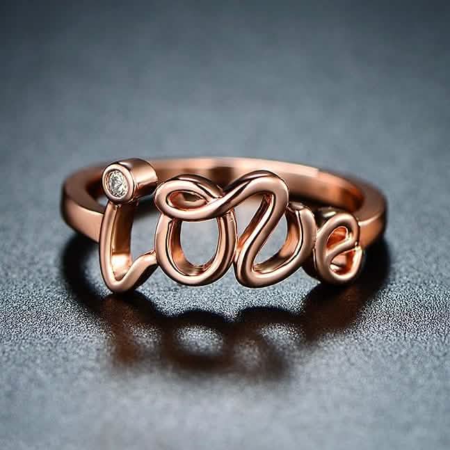 Rose Gold Plated Cubic Zirconia Love Ring - Assorted Sizes - DailySale, Inc