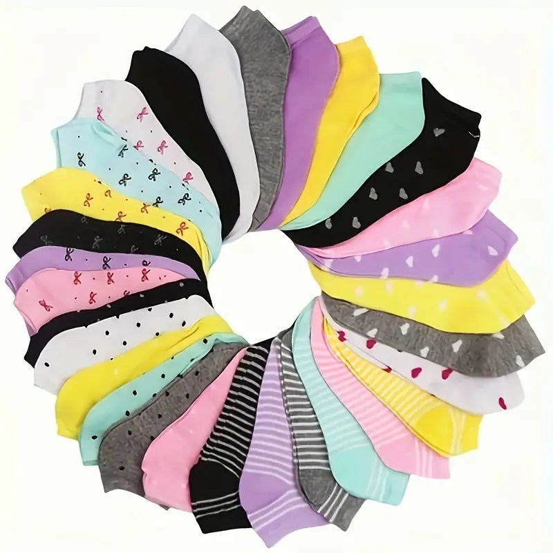 20-Pairs: Candy Color Socks, Casual & Breathable Low Cut Ankle Socks, Women's Stockings & Hosiery