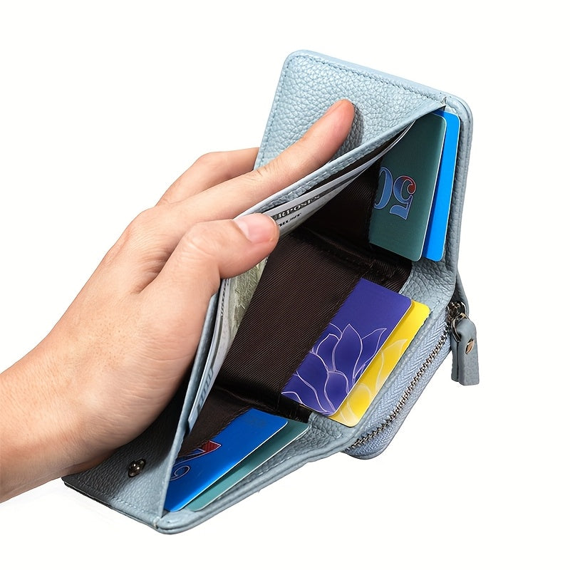 Wallet held open showing card slots and bill section